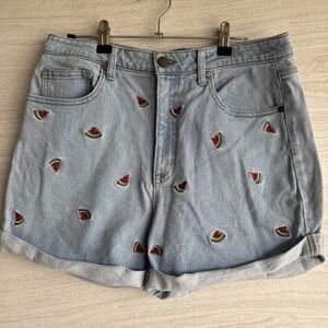Tinsel Light Wash High Waist Embroidered Watermelons Sz 30